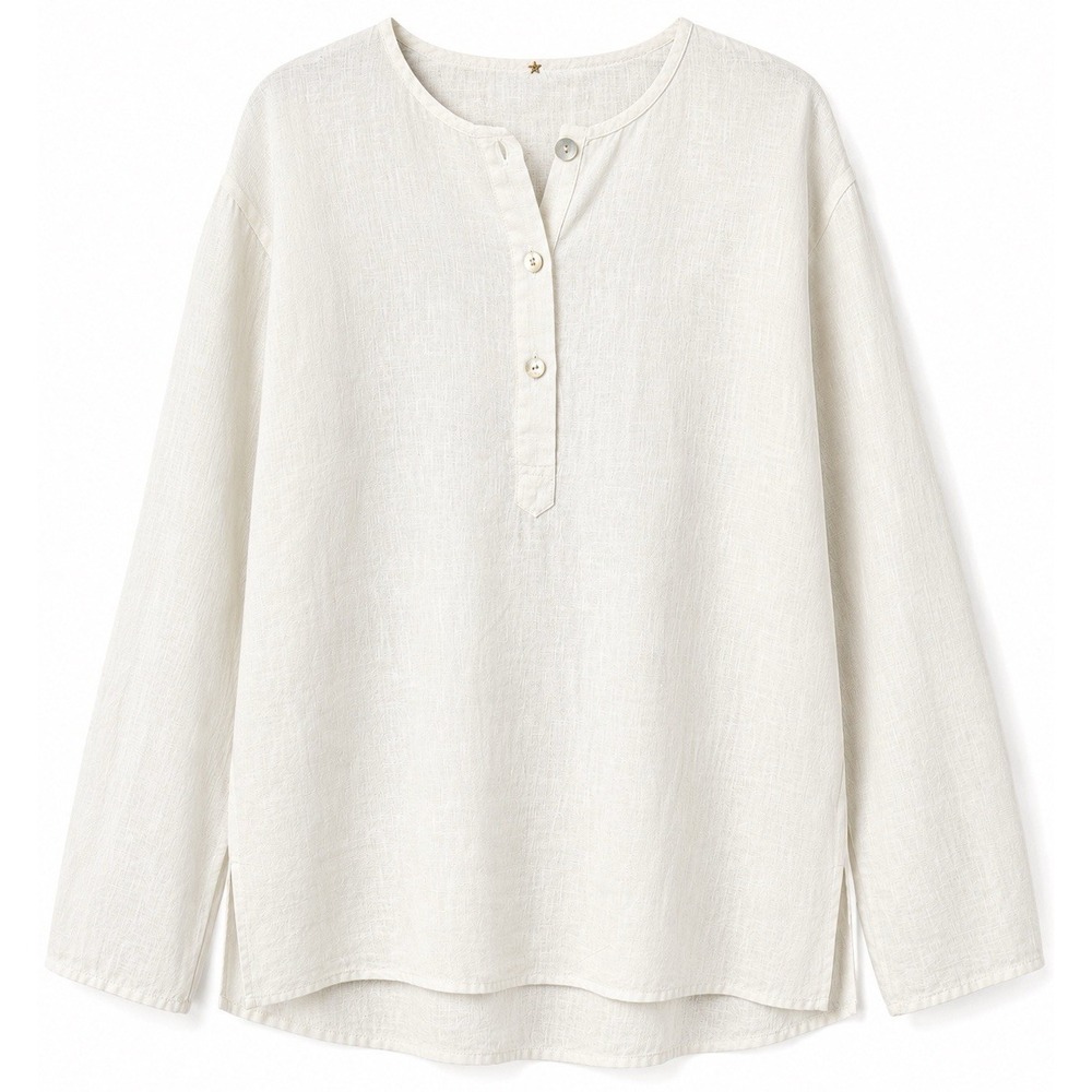 Peter Cohen Tunic Top L Ivory 100% Linen Minimalist Coastal Chic Quiet Luxury